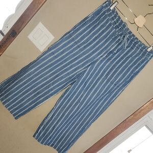 American Eagle Pants Womens 8 Short Striped Wide Leg Crop Nautical Blue Beachy.